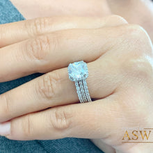 Load image into Gallery viewer, 14k Solid And Heavy White Gold Cushion Cut Forever One Moissanite and Natural Diamond Engagement Ring And Two Bands Halo Bridal Set 3.70ct
