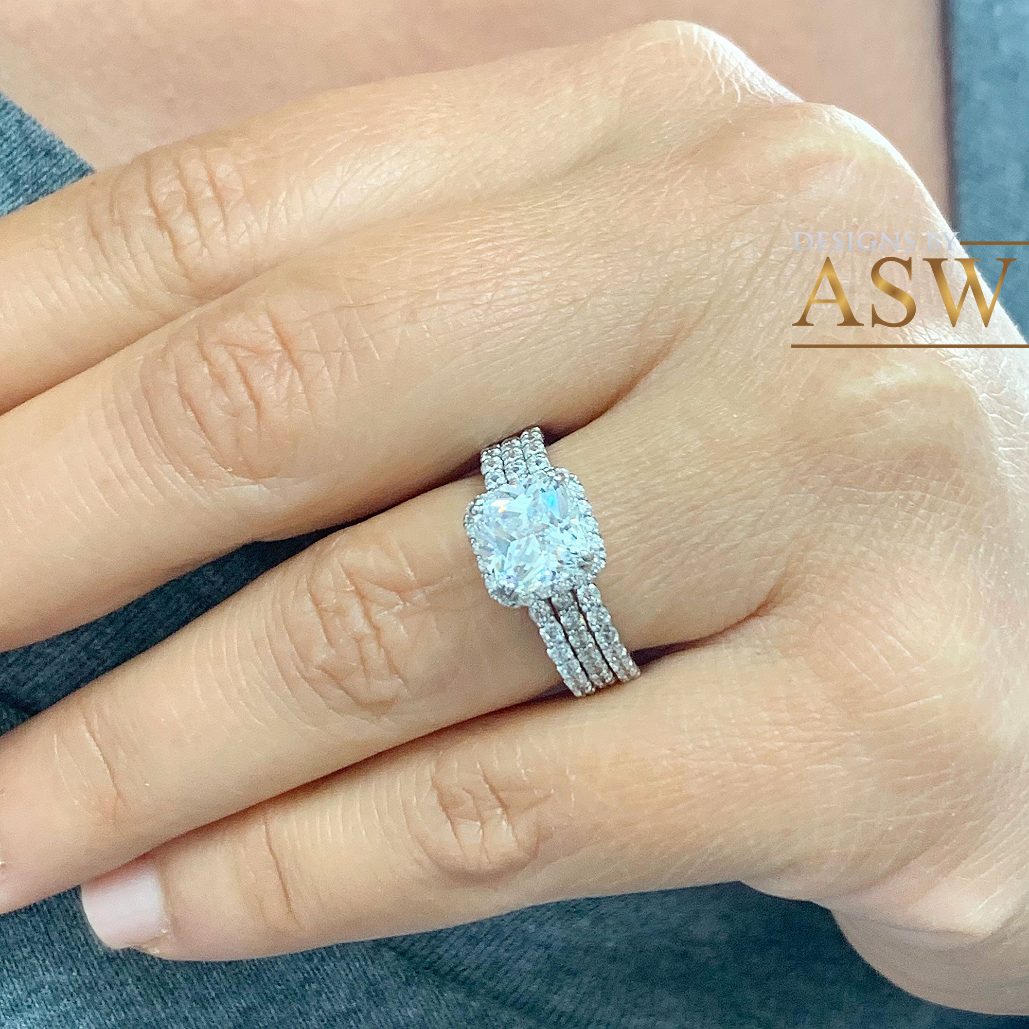 Yellow Gold Cushion Halo Two-Row Ring 7 / 1/2 ct Forever One Moissanite Center - Engagement Ring - Aurosi Jewels