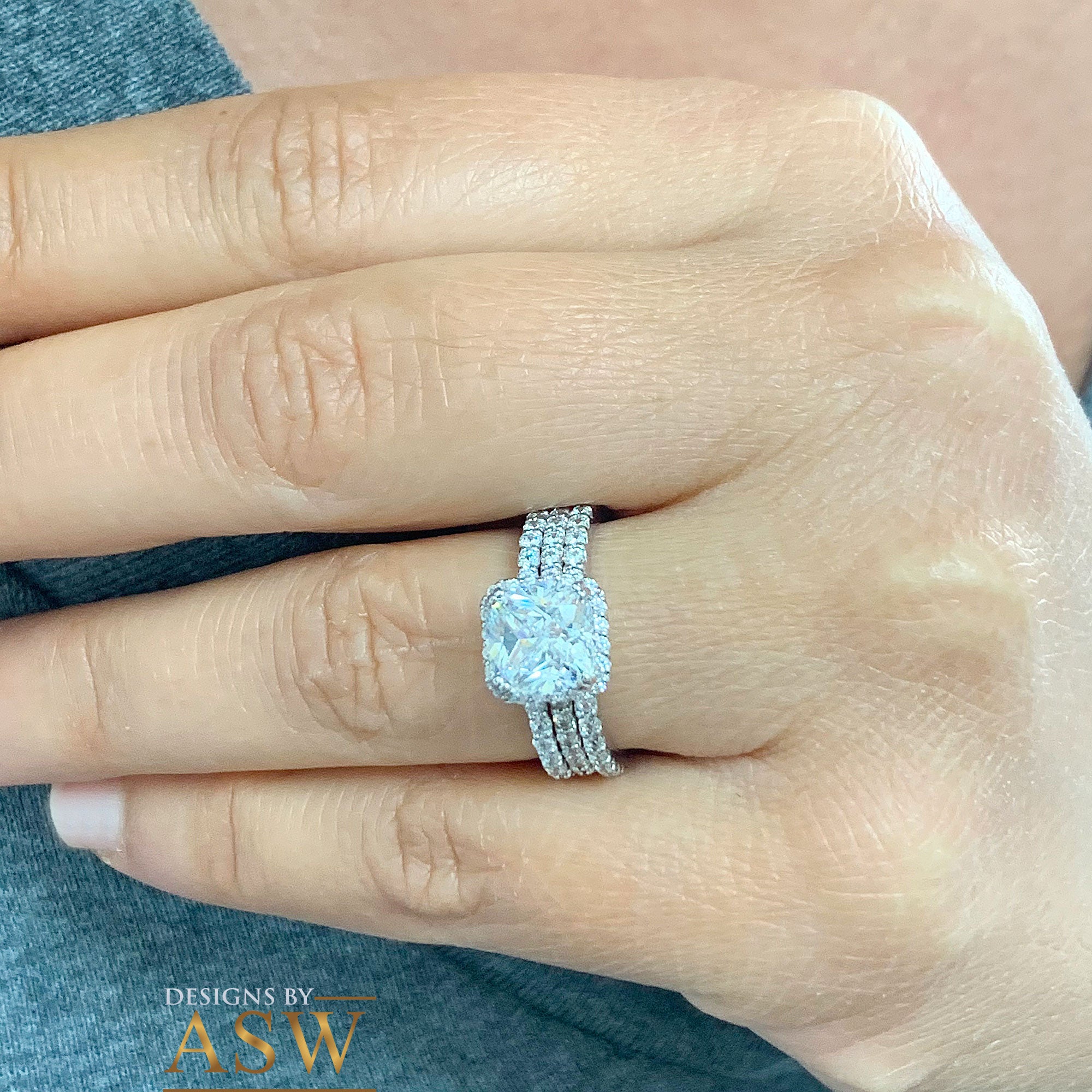 Yellow Gold Cushion Halo Two-Row Ring 7 / 1/2 ct Forever One Moissanite Center - Engagement Ring - Aurosi Jewels