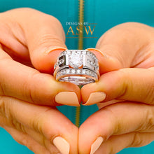 Load image into Gallery viewer, A Spectacular Tension Style 14K Solid And Heavy White Gold Round Simulated Diamonds Engagement Ring And Two Bands, Bridal Solitaire 2.50ctw
