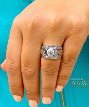 Load image into Gallery viewer, Women&#39;s 14k Solid And Heavy White Gold Round Moissanite And Natural Diamonds Engagement Ring Two Bands Tension Set Bridal Set 2.50ct
