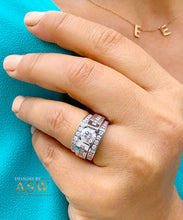 Load image into Gallery viewer, Women&#39;s 14k Solid And Heavy White Gold Round Moissanite And Natural Diamonds Engagement Ring Two Bands Tension Set Bridal Set 2.50ct
