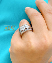 Load image into Gallery viewer, Women&#39;s 14k Solid And Heavy White Gold Round Moissanite And Natural Diamonds Engagement Ring Two Bands Tension Set Bridal Set 2.50ct
