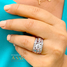 Load image into Gallery viewer, Women&#39;s 14k Solid And Heavy White Gold Round Moissanite And Natural Diamonds Engagement Ring Two Bands Tension Set Bridal Set 2.50ct
