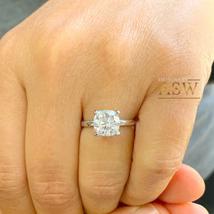 14K Solid White Gold Round Cut Moissanite Engagement Ring Four prong Cathedral setting, Solitaire 1.20ctw