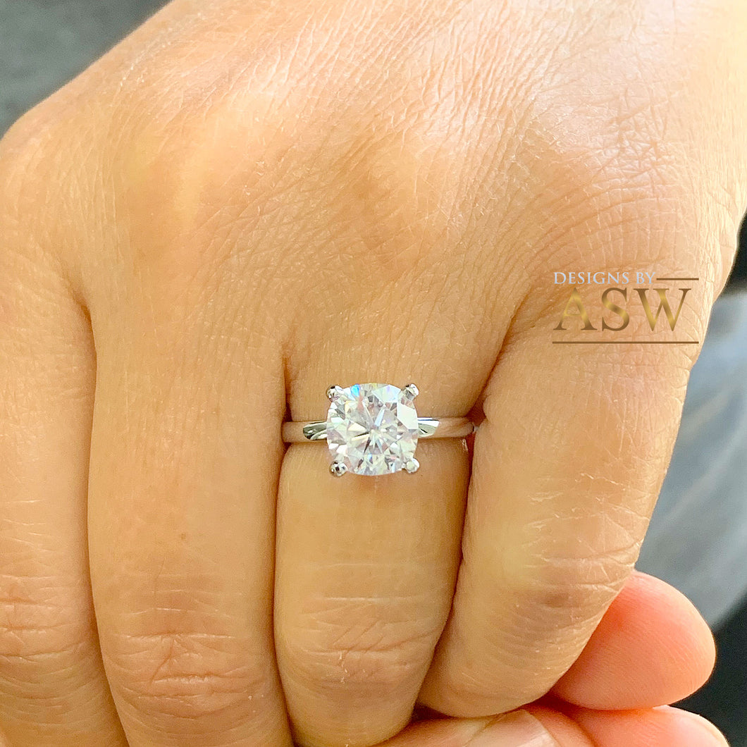 14K Solid White Gold Round Cut Moissanite Engagement Ring Four prong Cathedral setting, Solitaire 1.20ctw