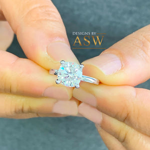 14K Solid White Gold Round Cut Moissanite Engagement Ring Four prong Cathedral setting, Solitaire 1.20ctw