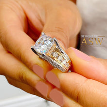 Load image into Gallery viewer, HUGE 6.50Ctw Heavy 14k Solid White Yellow Gold Cushion Cut Moissanite and Natural Diamond Engagement Ring
