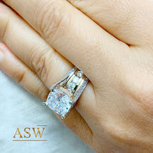 Load image into Gallery viewer, HUGE 6.50Ctw Heavy 14k Solid White Yellow Gold Cushion Cut Moissanite and Natural Diamond Engagement Ring
