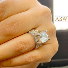 Load image into Gallery viewer, HUGE 6.50Ctw Heavy 14k Solid White Yellow Gold Cushion Cut Moissanite and Natural Diamond Engagement Ring
