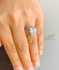 HUGE 6.50Ctw Heavy 14k Solid White Yellow Gold Cushion Cut Moissanite and Natural Diamond Engagement Ring