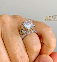 Load image into Gallery viewer, HUGE 6.50Ctw Heavy 14k Solid White Yellow Gold Cushion Cut Moissanite and Natural Diamond Engagement Ring
