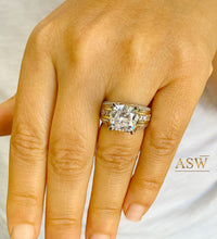 Load image into Gallery viewer, HUGE 6.50Ctw Heavy 14k Solid White Yellow Gold Cushion Cut Moissanite and Natural Diamond Engagement Ring
