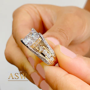 HUGE 6.50Ctw Heavy 14k Solid White Yellow Gold Cushion Cut Moissanite and Natural Diamond Engagement Ring