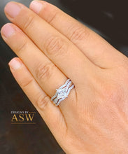 Load image into Gallery viewer, 14K Solid White Gold Princess Cut Moissanite And Natural Diamond Engagement Ring And Two Bands Set, Wedding Deco  1.50ctw
