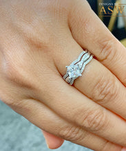 Load image into Gallery viewer, 14K Solid White Gold Princess Cut Forever One Moissanite And Natural Diamond Engagement Ring And Two Bands Set, Wedding Deco  1.50ctw

