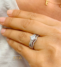 Load image into Gallery viewer, 14K Solid White Gold Princess Cut Forever One Moissanite And Natural Diamond Engagement Ring And Two Bands Set, Wedding Deco  1.50ctw
