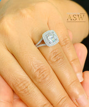 Load image into Gallery viewer, 14k Solid White Gold Round Cut Moissanite and Natural Diamond Engagement Ring Double Halo, Bridal, Wedding Split Shank 3.00ctw
