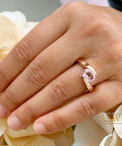 Unique 14K Solid Rose Gold Natural Oval Cut Morganite Tension Set Style, Engagement Ring Bridal Anniversary 1.20ctw