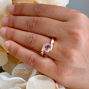Unique 14K Solid Rose Gold Natural Oval Cut Morganite Tension Set Style, Engagement Ring Bridal Anniversary 1.20ctw