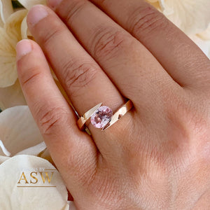 Unique 14K Solid Rose Gold Natural Oval Cut Morganite Tension Set Style, Engagement Ring Bridal Anniversary 1.20ctw