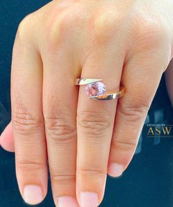 Unique 14K Solid Rose Gold Natural Oval Cut Morganite Tension Set Style, Engagement Ring Bridal Anniversary 1.20ctw