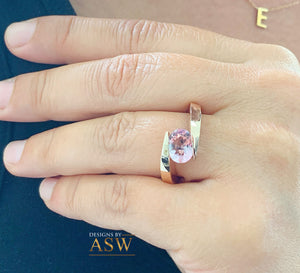 Unique 14K Solid Rose Gold Natural Oval Cut Morganite Tension Set Style, Engagement Ring Bridal Anniversary 1.20ctw