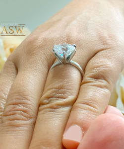14K Solid White Gold Round Cut Forever One Moissanite Engagement Ring Deco, Bridal, Wedding, Anniversary, Six prong set, Solitaire 5.00ctw