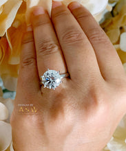 Load image into Gallery viewer, 14K Solid White Gold Round Cut Forever One Moissanite Engagement Ring Deco, Bridal, Wedding, Anniversary, Six prong set, Solitaire 5.00ctw
