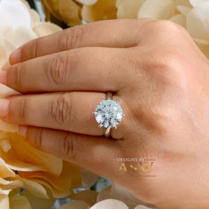 14K Solid White Gold Round Cut Forever One Moissanite Engagement Ring Deco, Bridal, Wedding, Anniversary, Six prong set, Solitaire 5.00ctw