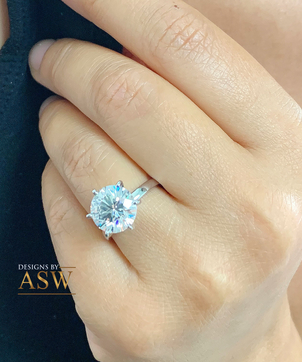 14K Solid White Gold Round Cut Forever One Moissanite Engagement Ring Deco, Bridal, Wedding, Anniversary, Six prong set, Solitaire 5.00ctw