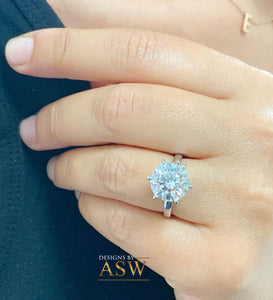 14K Solid White Gold Round Cut Forever One Moissanite Engagement Ring Deco, Bridal, Wedding, Anniversary, Six prong set, Solitaire 5.00ctw