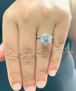 14K Solid White Gold Round Cut Forever One Moissanite Engagement Ring Deco, Bridal, Wedding, Anniversary, Six prong set, Solitaire 5.00ctw