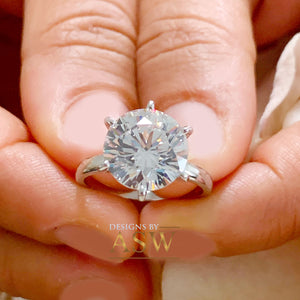 14K Solid White Gold Round Cut Forever One Moissanite Engagement Ring Deco, Bridal, Wedding, Anniversary, Six prong set, Solitaire 5.00ctw
