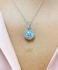 Women's 14k Solid White Gold Moissanite And Natural Diamond, Necklace, Pendent, Bridal Wedding Gift, 1.75ctw Chain Included
