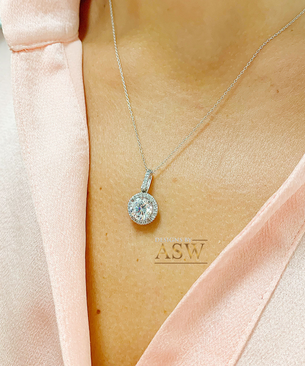 Women's 14k Solid White Gold Moissanite And Natural Diamond, Necklace, Pendent, Bridal Wedding Gift, 1.75ctw Chain Included