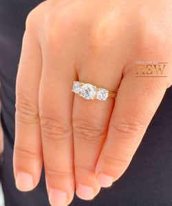 1.60ct 14k solid yellow gold round cut natural diamond engagement ring Three Stone, wedding, anniversary, Propose, prong set, bridal