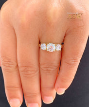 Load image into Gallery viewer, 1.60ct 14k solid yellow gold round cut natural diamond engagement ring Three Stone, wedding, anniversary, Propose, prong set, bridal
