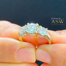 Load image into Gallery viewer, 1.60ct 14k solid yellow gold round cut natural diamond engagement ring Three Stone, wedding, anniversary, Propose, prong set, bridal
