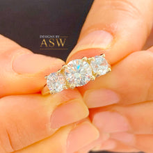 Load image into Gallery viewer, 1.60ct 14k solid yellow gold round cut natural diamond engagement ring Three Stone, wedding, anniversary, Propose, prong set, bridal
