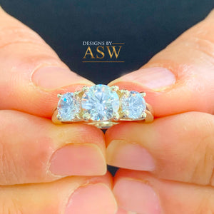 1.60ct 14k solid yellow gold round cut natural diamond engagement ring Three Stone, wedding, anniversary, Propose, prong set, bridal