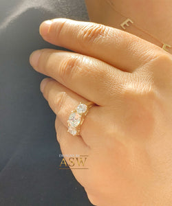 1.60ct 14k solid yellow gold round cut natural diamond engagement ring Three Stone, wedding, anniversary, Propose, prong set, bridal