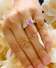 Load image into Gallery viewer, 14K Solid White Gold Oval Cut Natural Pink Sapphire And Round Cut Natural Diamonds Semi Tension Set Ring 1.75ctw
