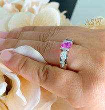 Load image into Gallery viewer, 14K Solid White Gold Oval Cut Natural Pink Sapphire And Round Cut Natural Diamonds Semi Tension Set Ring 1.75ctw
