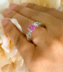 14K Solid White Gold Oval Cut Natural Pink Sapphire And Round Cut Natural Diamonds Semi Tension Set Ring 1.75ctw