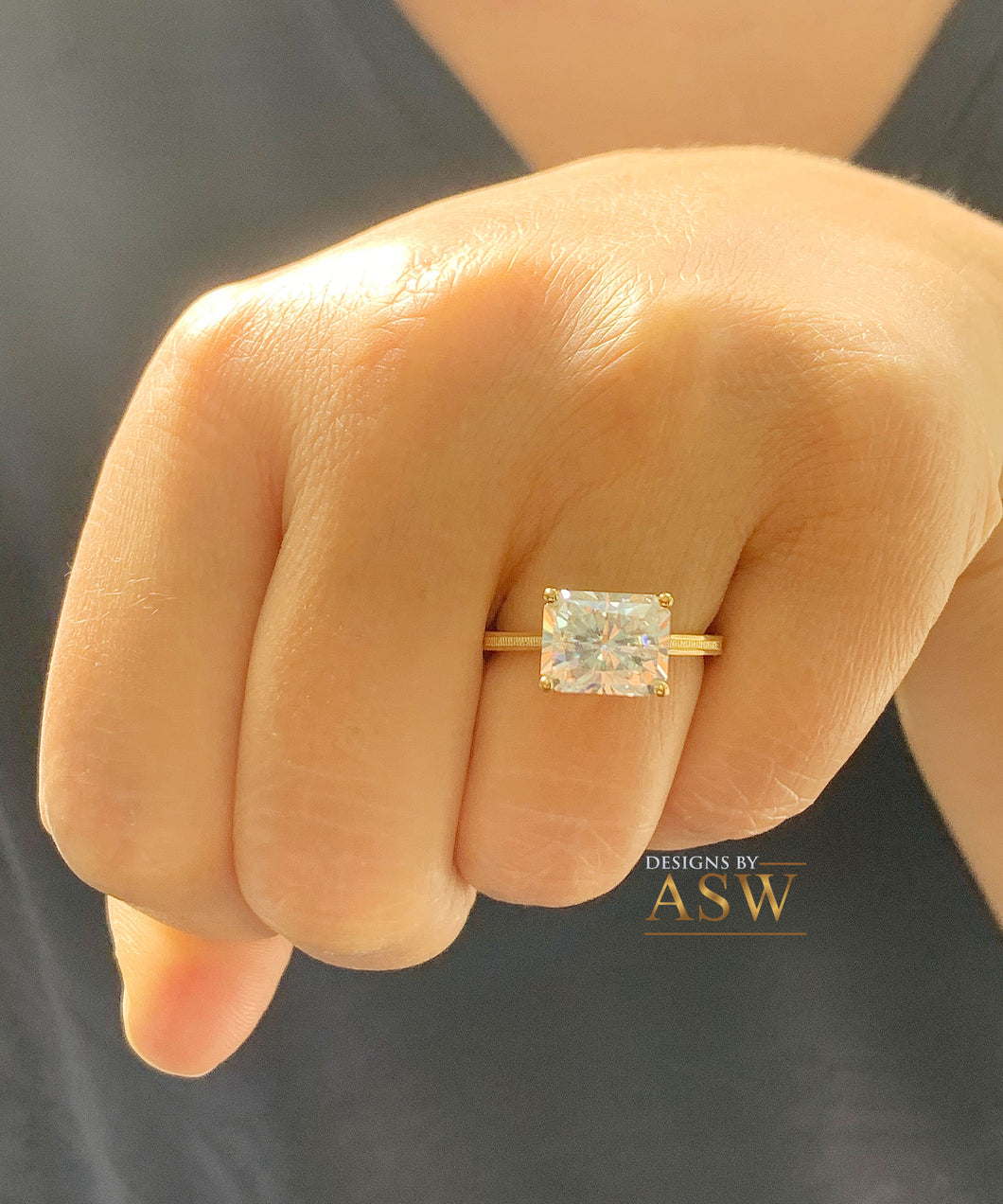 14K Solid Yellow Gold Radiant Cut Forever One Moissanite Engagement Ring Deco, Bridal, Wedding, Anniversary, Four prong, Solitaire 3.50ctw