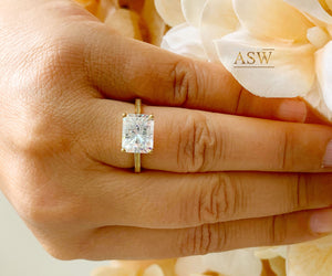 14K Solid Yellow Gold Radiant Cut Forever One Moissanite Engagement Ring Deco, Bridal, Wedding, Anniversary, Four prong, Solitaire 3.50ctw