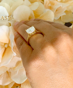 14K Solid Yellow Gold Radiant Cut Forever One Moissanite Engagement Ring Deco, Bridal, Wedding, Anniversary, Four prong, Solitaire 3.50ctw