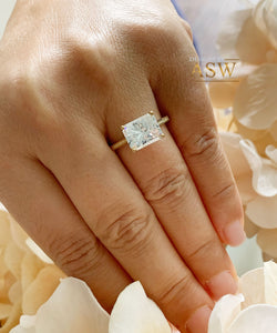 14K Solid Yellow Gold Radiant Cut Forever One Moissanite Engagement Ring Deco, Bridal, Wedding, Anniversary, Four prong, Solitaire 3.50ctw