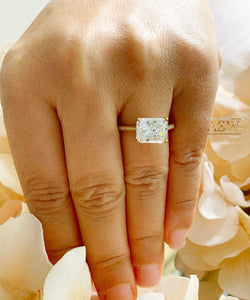 14K Solid Yellow Gold Radiant Cut Forever One Moissanite Engagement Ring Deco, Bridal, Wedding, Anniversary, Four prong, Solitaire 3.50ctw